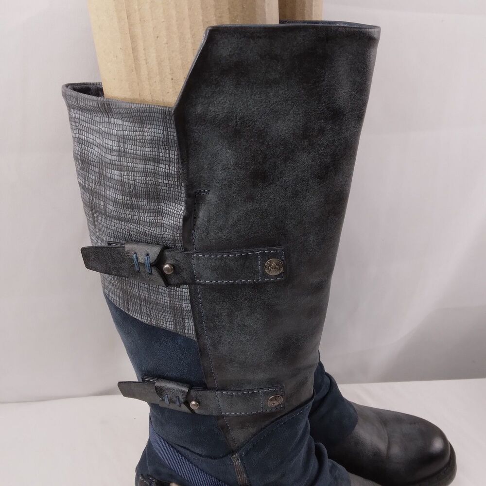 Rieker 92284-45 Franka Gray Blue Buckle Knee-High Boots Steampunk Size EU 37 6 - Picture 2 of 16